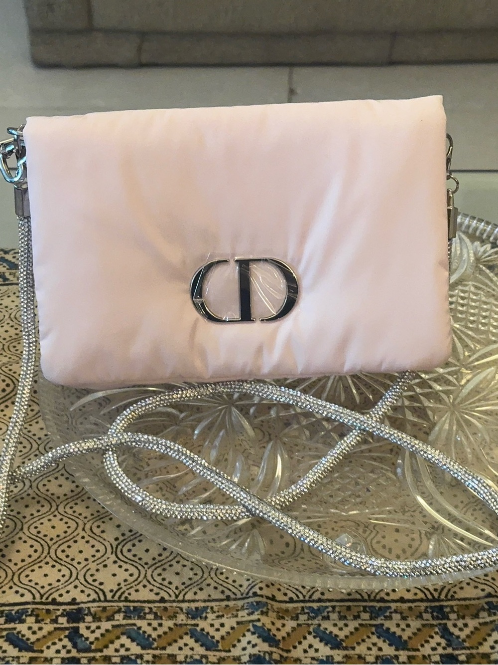 Dior Light Pink Satin Clutch with glitter  Silver Chain Detail - Picture 12 of 16
